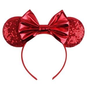 Disney Inspired Mouse Ear Headband Red with Sequins and Bow